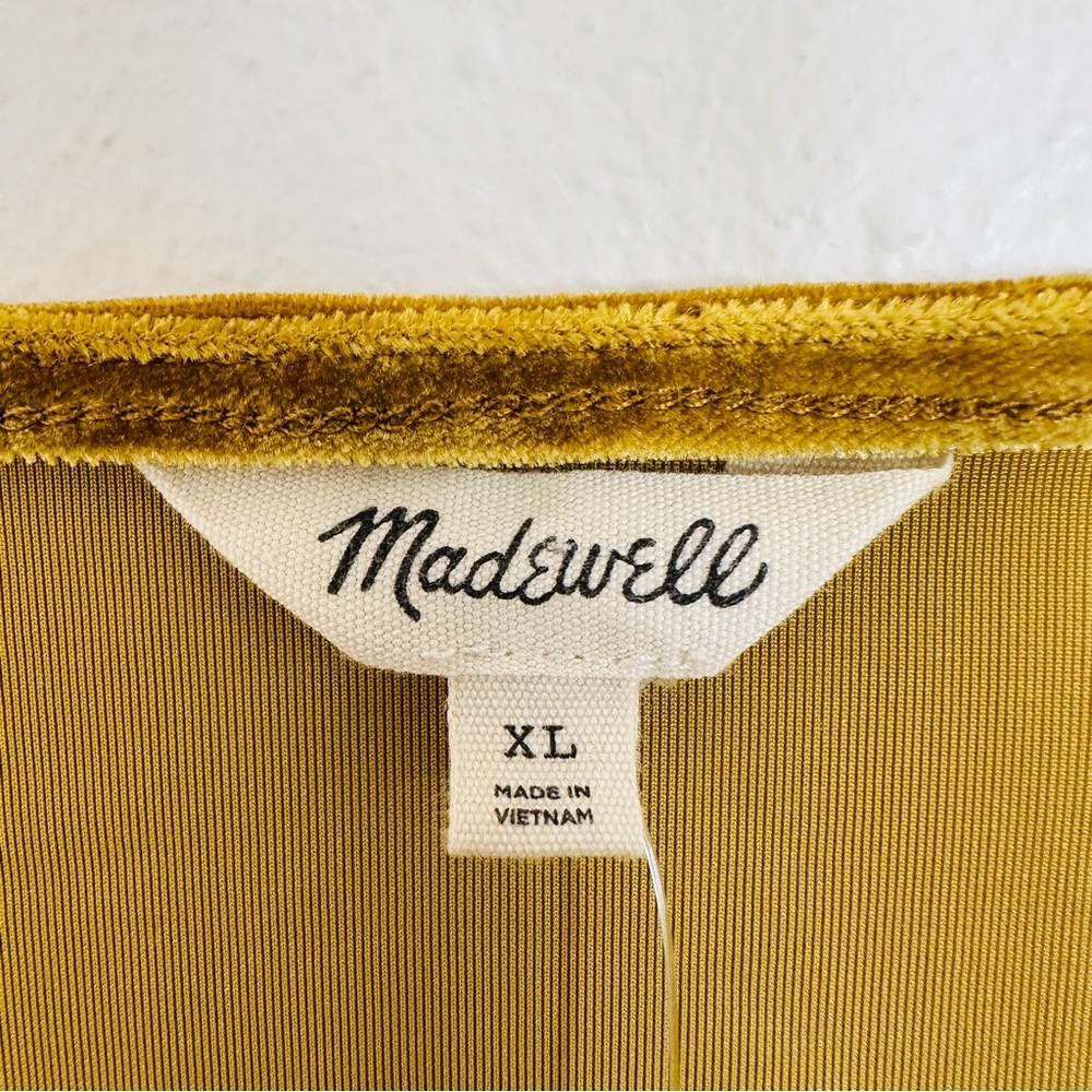 New Madewell Velvet Smocked Crossover Golden Boho Blouse Top Mustard Gold - Picture 10 of 11
